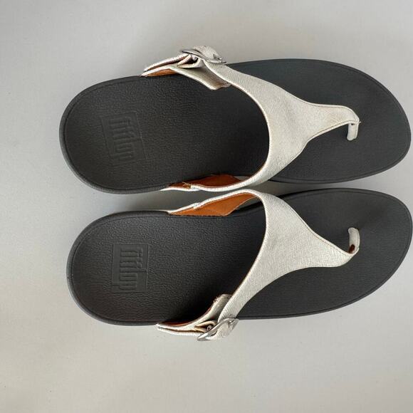 FitFlop Lulu Shimmerweave ToePost Sandals Silver Black Flip Flop Women Size 8 - Picture 6 of 10